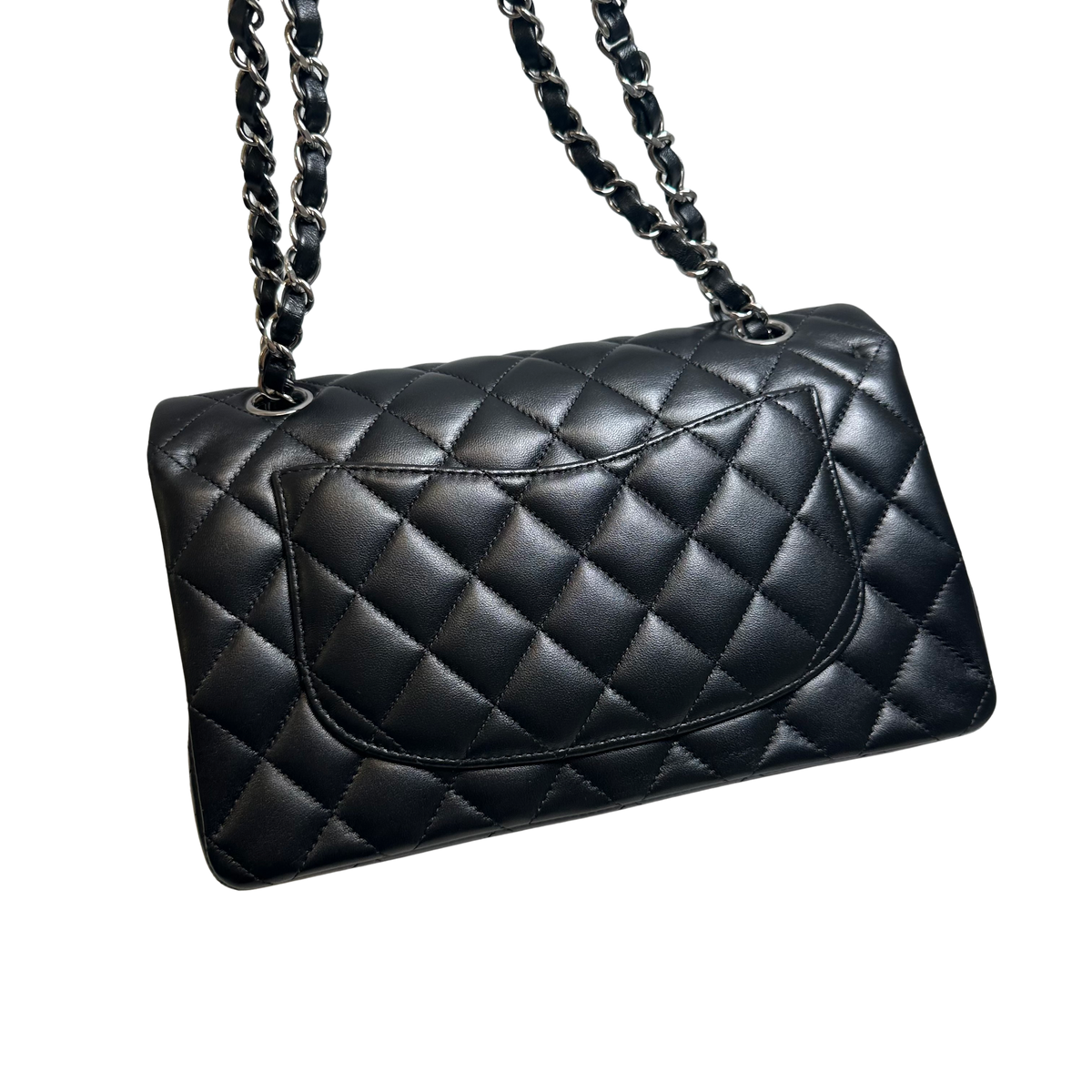 Used CHANEL Quilted Lambskin Classic Flap Chain Shoulder Bag Black Silver