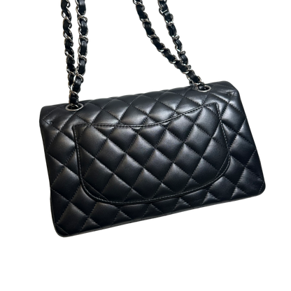 Used CHANEL Quilted Lambskin Classic Flap Chain Shoulder Bag Black Silver