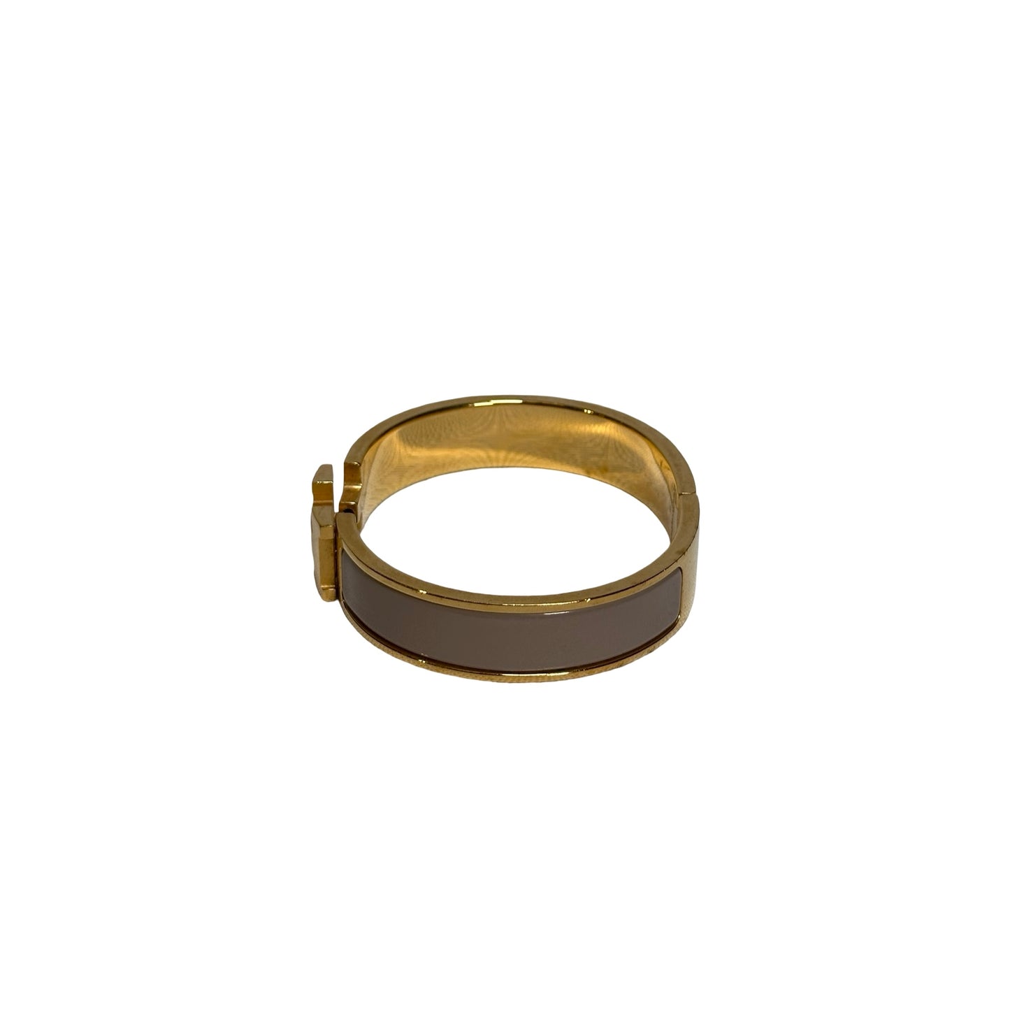 Used HERMES Enamel Gold Plated Clic H BANGLE Beige GHW