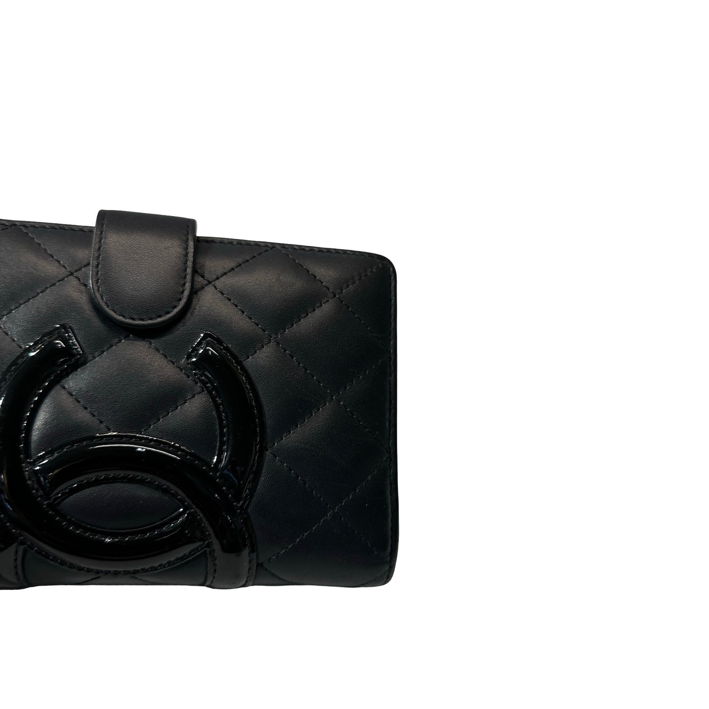 Used Chanel Lambskin Leather 2 Fold Wallet Wallet Black PHW