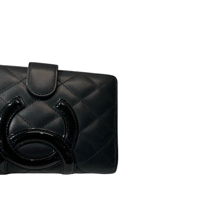 Used Chanel Lambskin Leather 2 Fold Wallet Wallet Black PHW