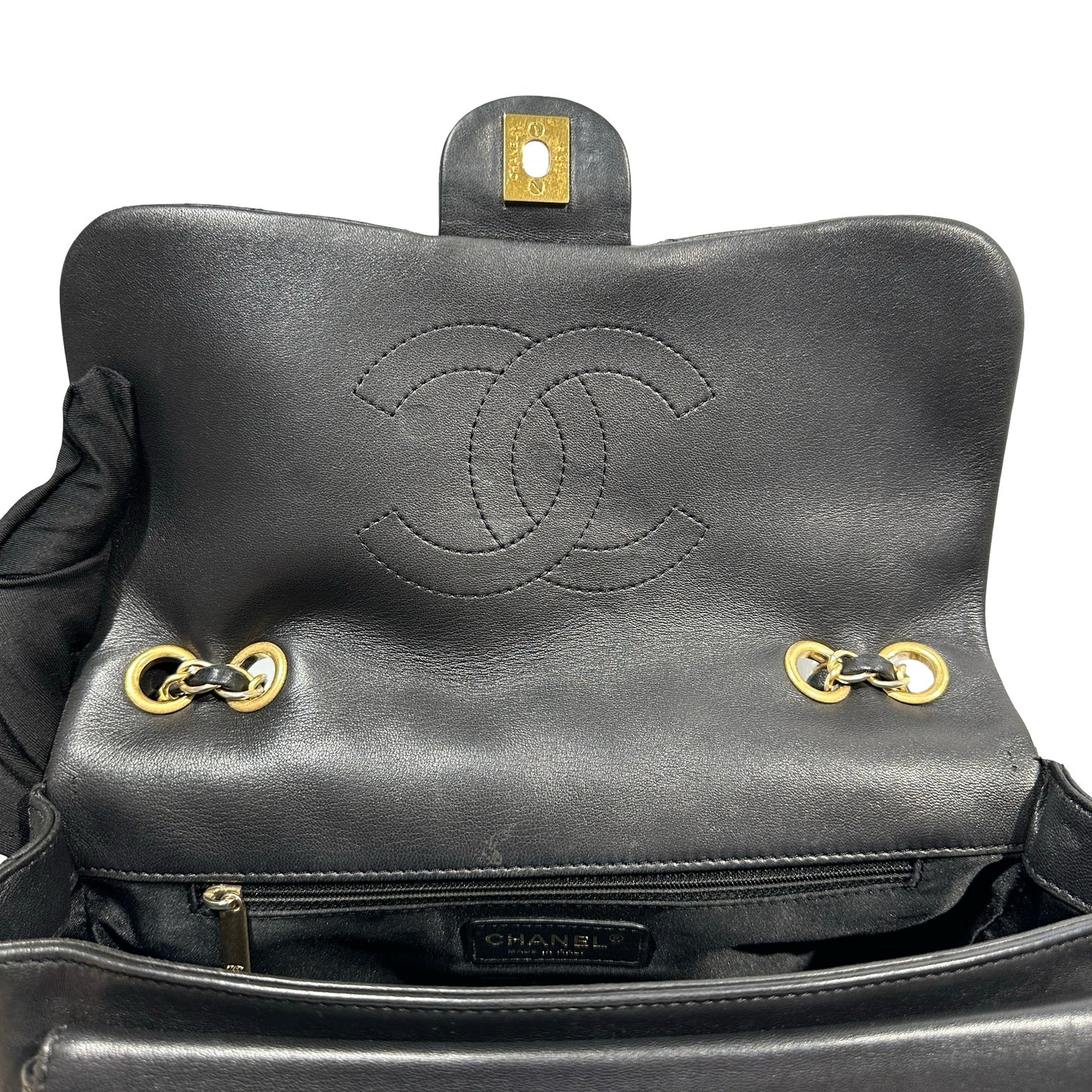 Used Chanel Lambskin Leather FLAP Shoulder Bag Black GHW