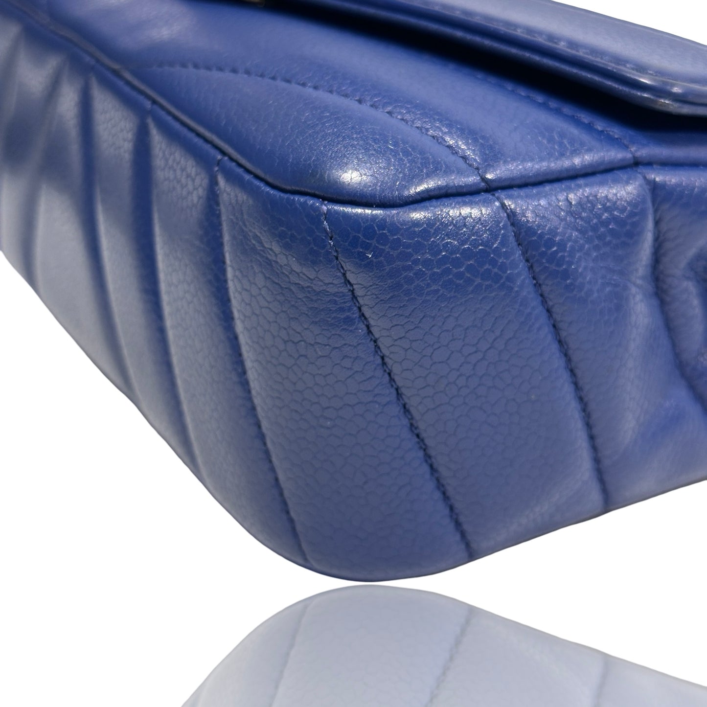 Used CHANEL Calfskin Leather FLAP Cross Body Bag Navy Blue PHW
