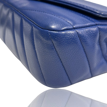 Used CHANEL Calfskin Leather FLAP Cross Body Bag Navy Blue PHW