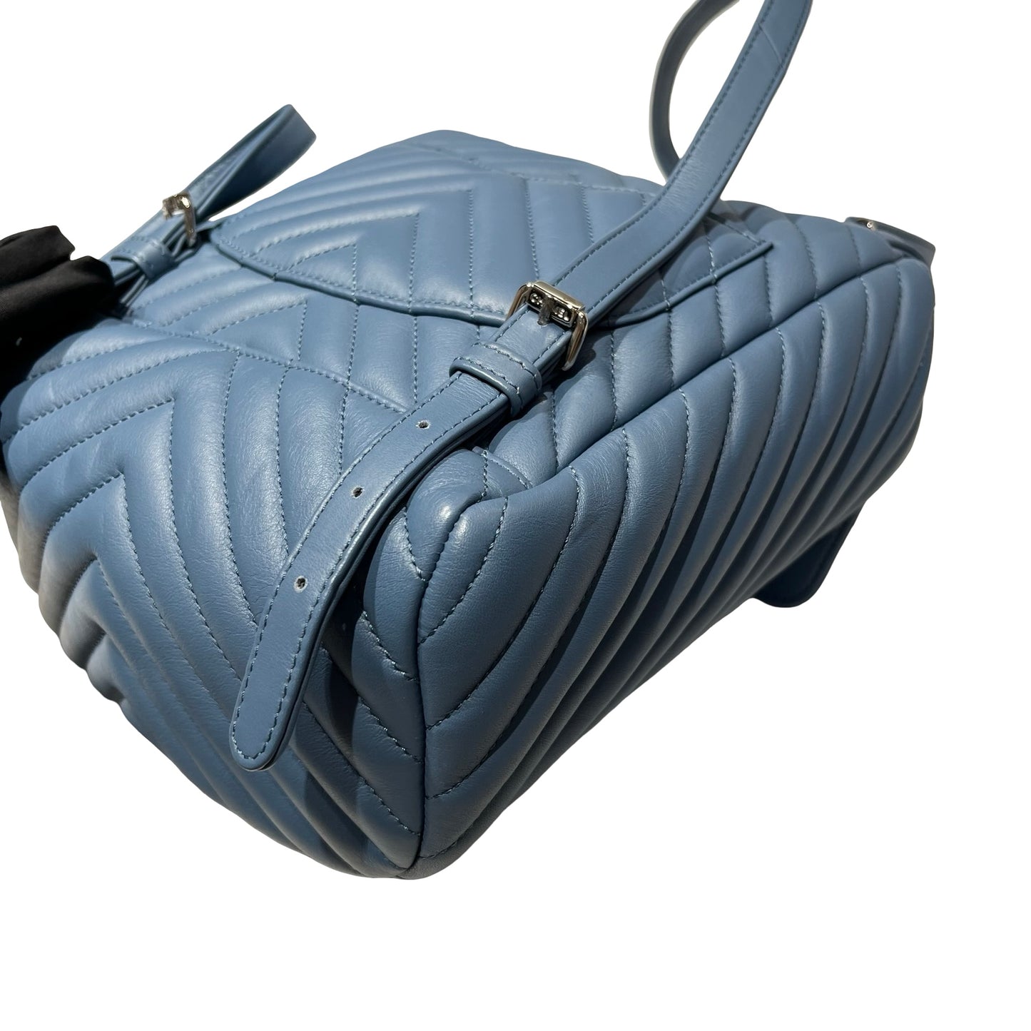 Used CHANEL Lambskin Leather Backpack Blue PHW