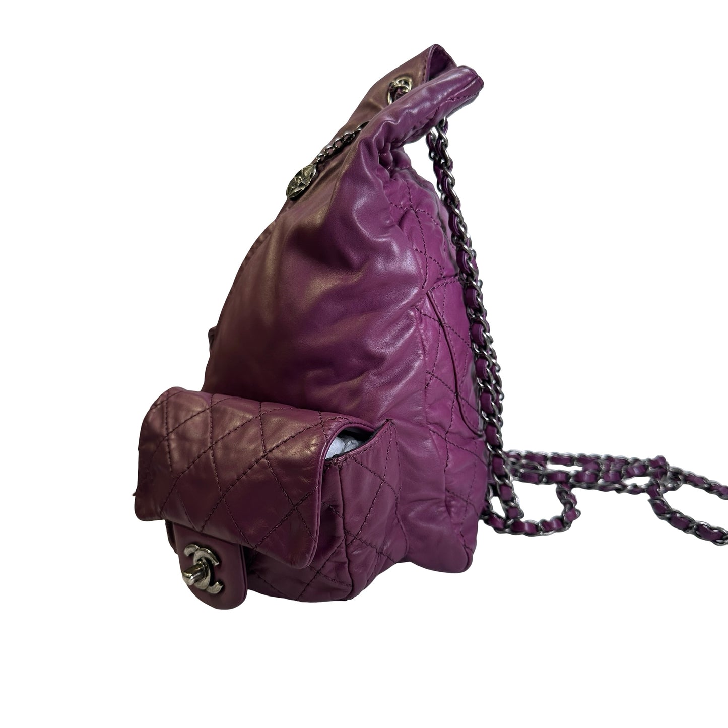 Used CHANEL Quilted Leather Backpack Backpack Purple