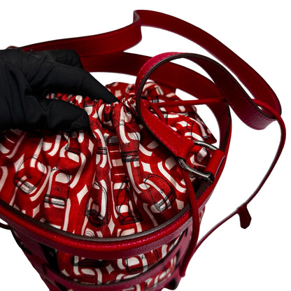 Used HERMÈS Silk Leather Musardine Bucket Bag Red