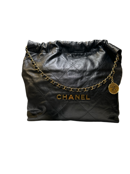 Used CHANEL Lambskin Leather 22 Handbag Black GHW