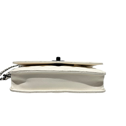 Used CHANEL Lambskin Leather WOC Shoulder Bag White Black Hardware