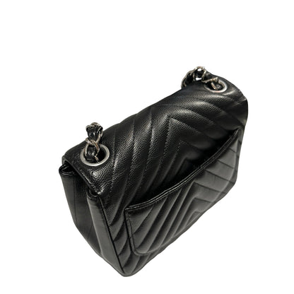 Used CHANEL Caviar Leather Mini Rectangular Flap Chain Shoulder Bag Black PHW
