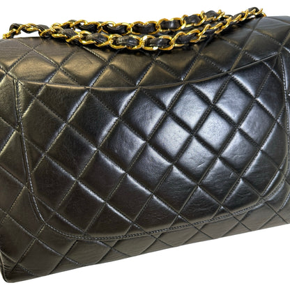 Used CHANEL Quilted Lambskin Vintage Classic Flap Chain Shoulder Bag Black Gold