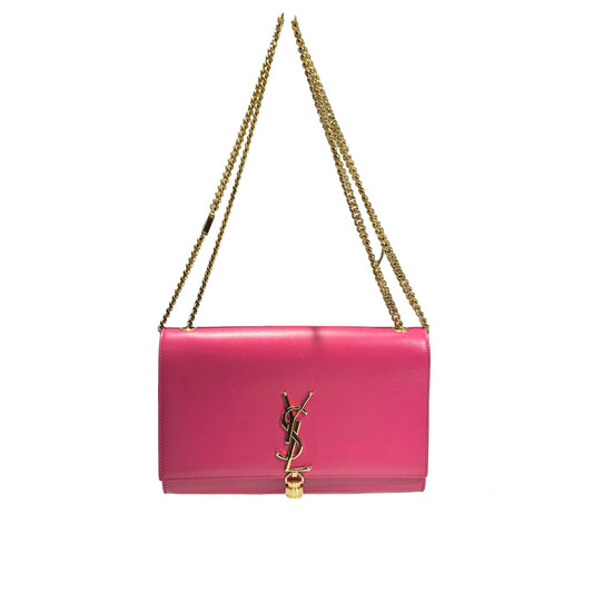 Used SAINT LAURENT Calfskin Leather Kate Shoulder Bag Pink GHW