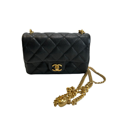 Used CHANEL Caviar Quilted Mini Flap Bag Chain Shoulder Bag Black Gold