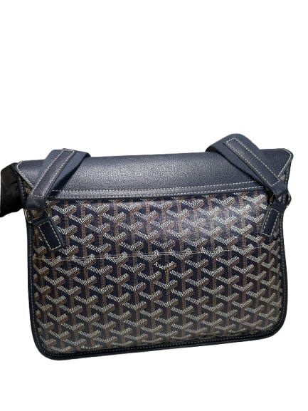 Used GOYARD Goyardine Canvas Leather Coursier Messenger Bag Navy Blue