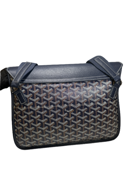 Used GOYARD Goyardine Canvas Leather Coursier Messenger Bag Navy Blue