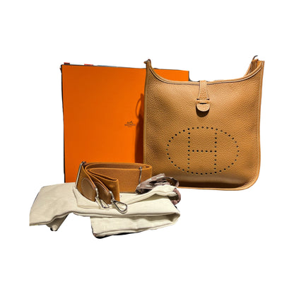 Used HERMÈS Clemence leather Evelyne 29 Shoulder Bag Brown