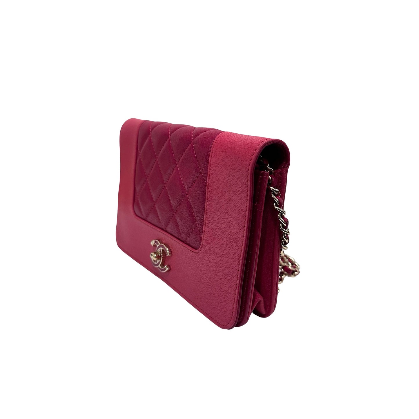 Used CHANEL Calfskin Leather WOC Cross Body Bag Red GHW