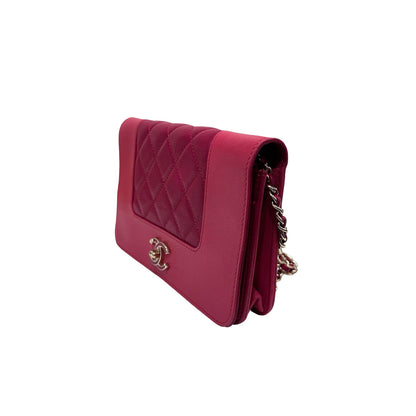 Used CHANEL Calfskin Leather WOC Cross Body Bag Red GHW