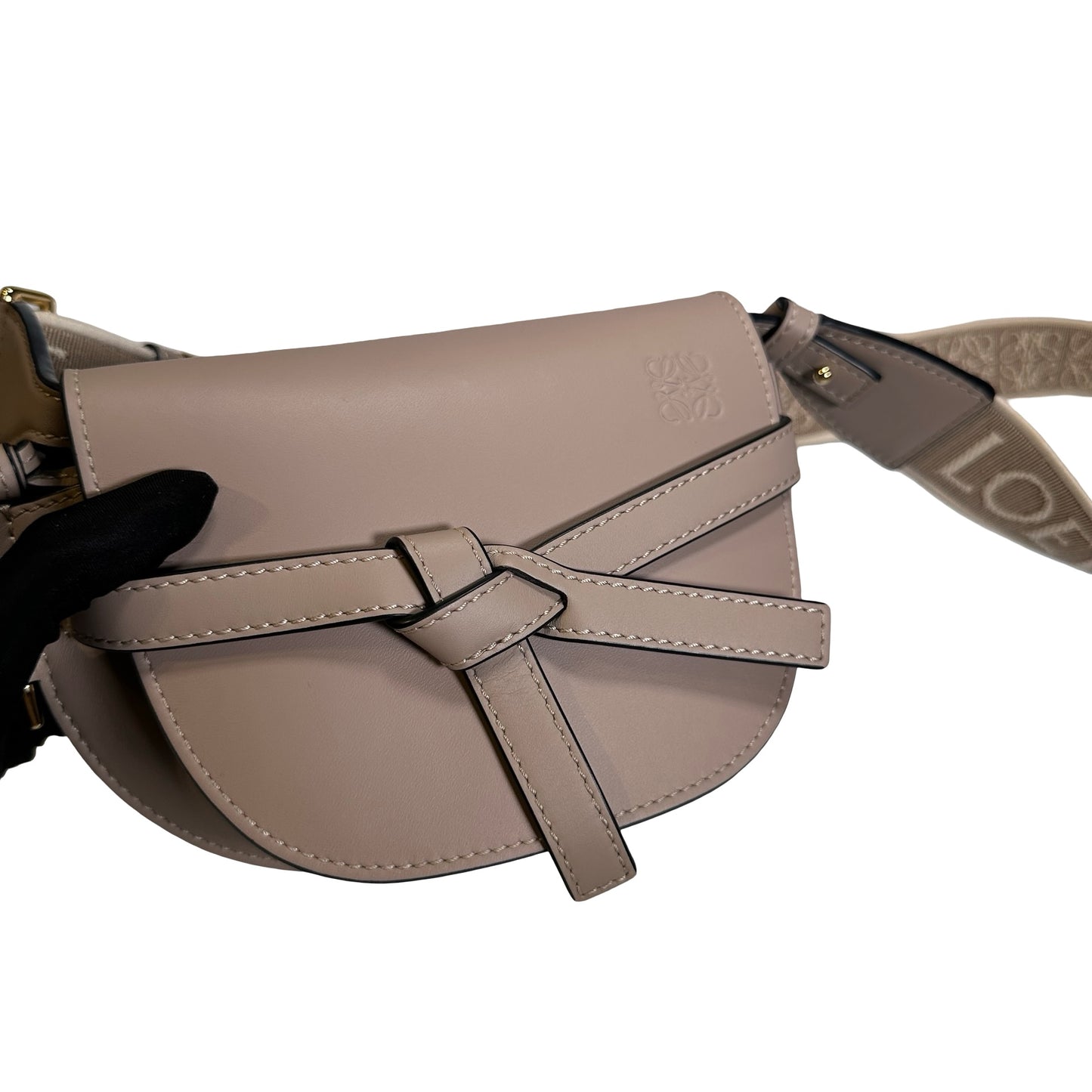 Used LOEWE Calfskin Gate Dual Crossbody Bag Taupe