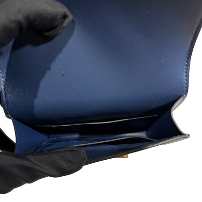 Used HERMÈS Leather Used Hermès Leather Constance Slim Wallet Wallet Navy Blue GHW