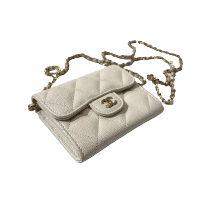 Used CHANEL Calfskin Leather MINI Cross Body Bag PHW White