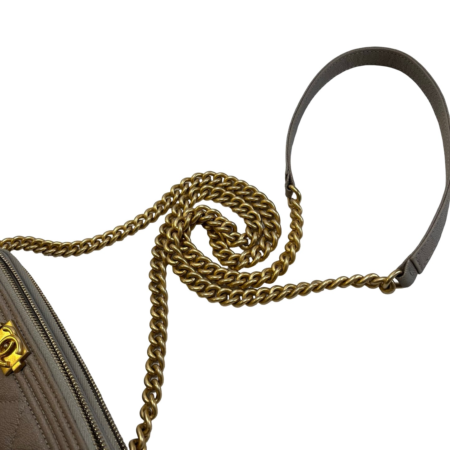 Used CHANEL Quilted Caviar Boy Chanel Zipped Wallet Long wallet Grey Gold