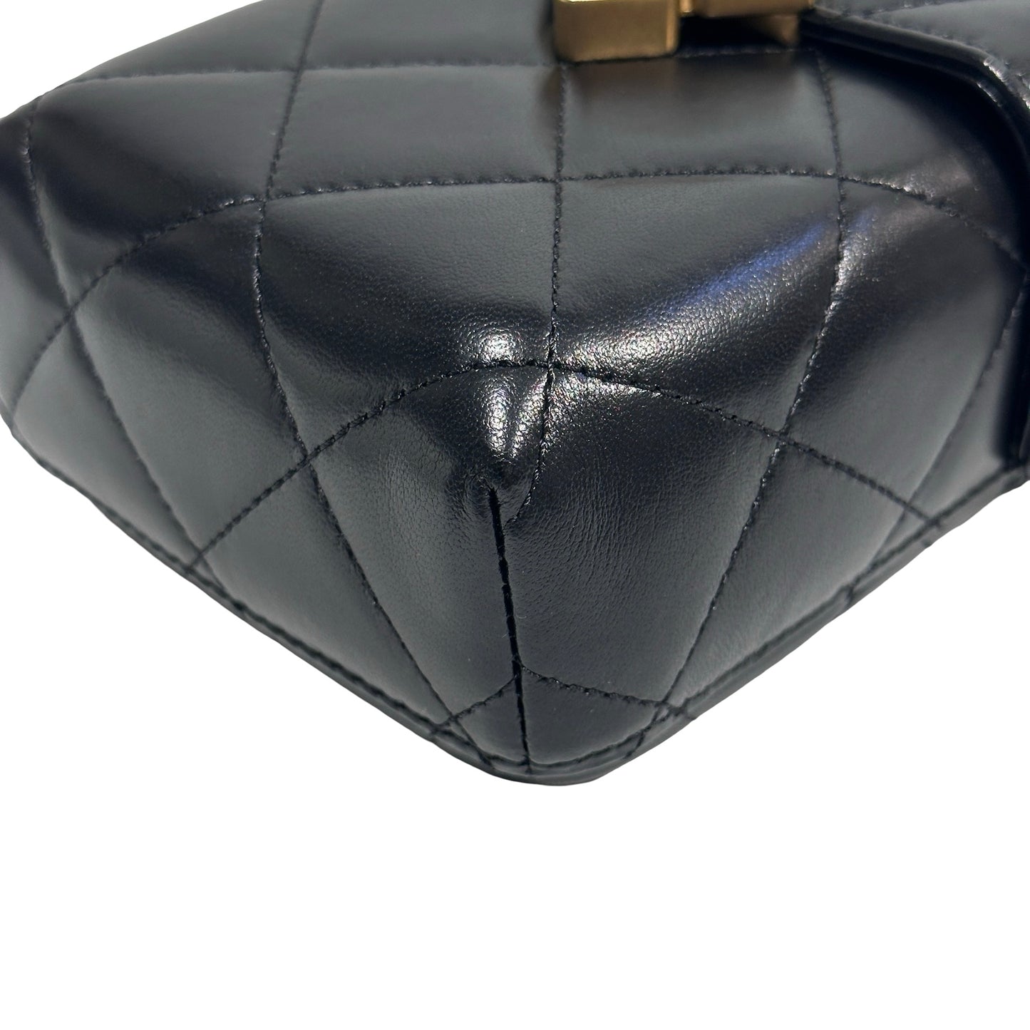 Used CHANEL Quilted Lambskin Plexi Box Bag Shoulder Bag Black Gold
