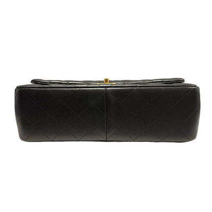 Used CHANEL Lambskin Quilted Jumbo Shoulder Bag Black Gold