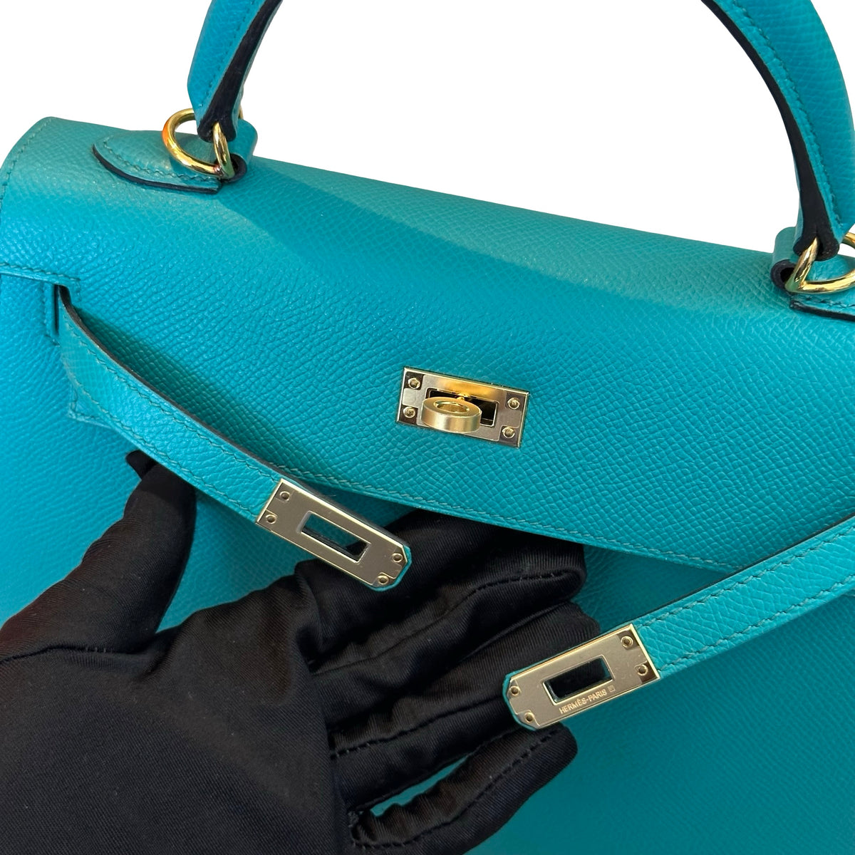 Used HERMES Epsom Kelly 25 Handbag Green GHW