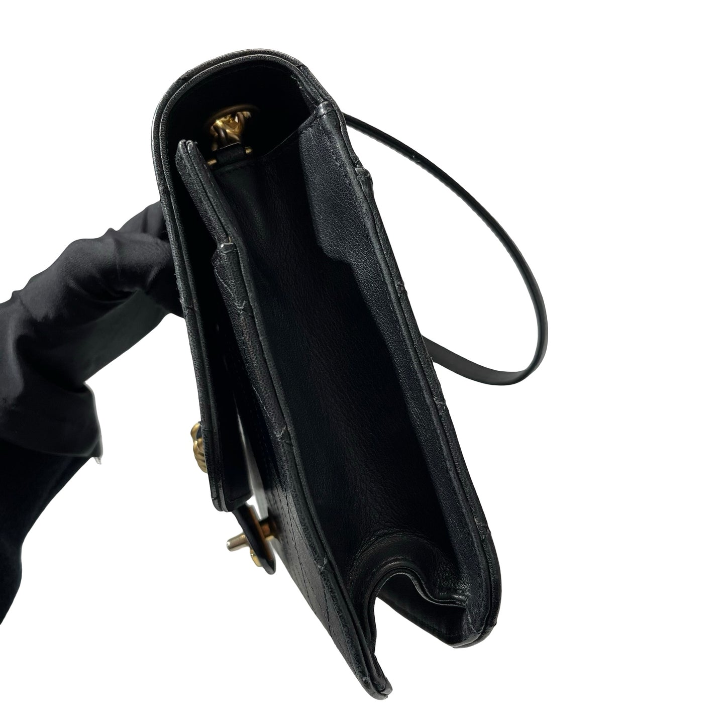 Used CHANEL Calfskin Leather Cross Body Cross Body Bag Black