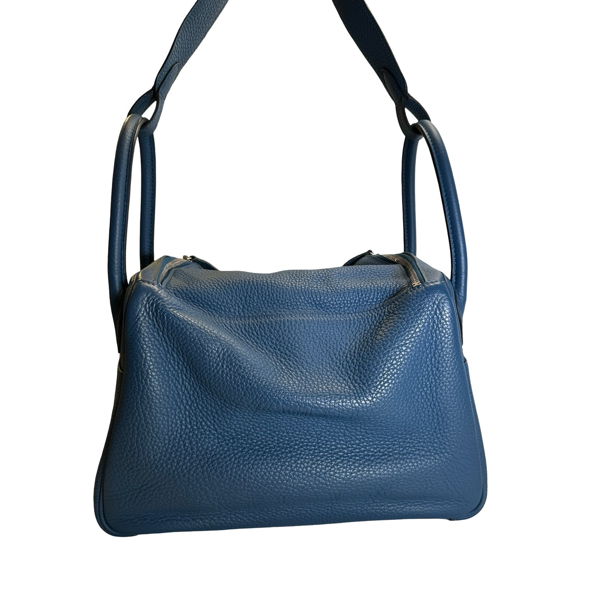 Used HERMES Leather Togo Lindy Handbag Blue PHW