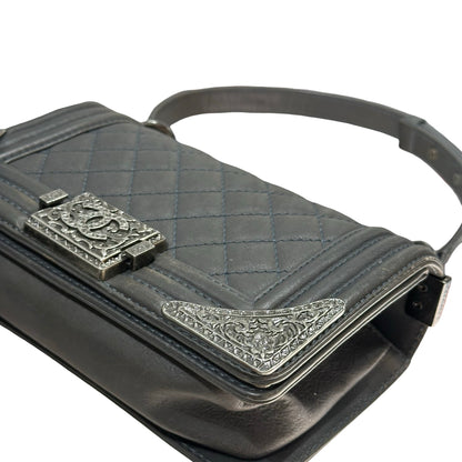 Used CHANEL Boy 20cm Cross Body Bag Grey PHW