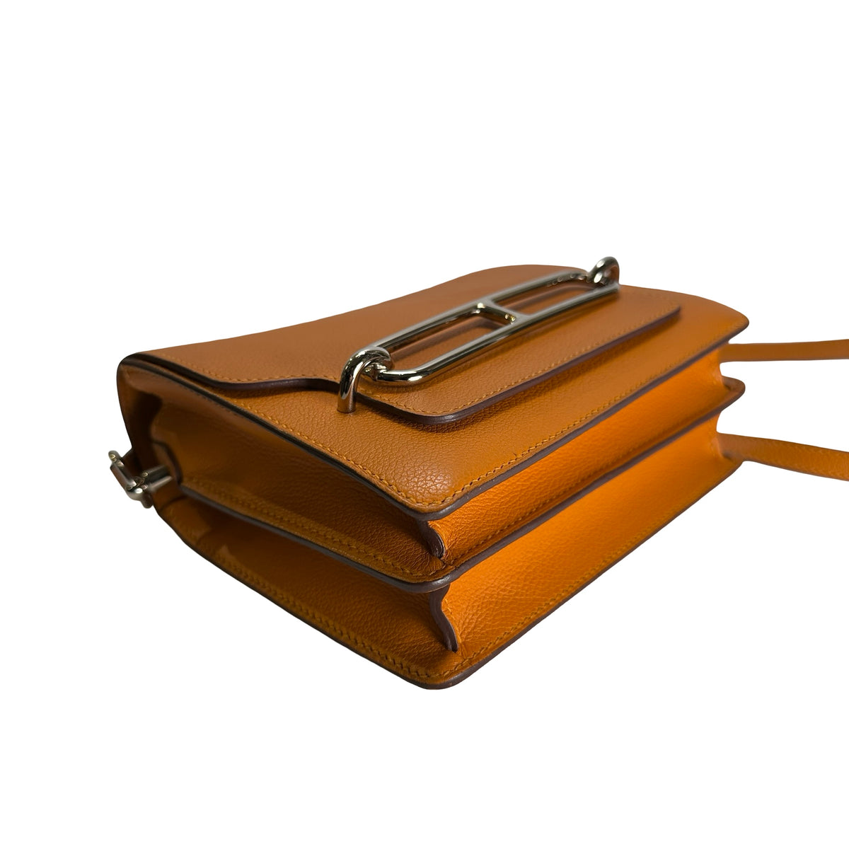 Used HERMES Leather Mini Roulis Crossbody Bag Orange