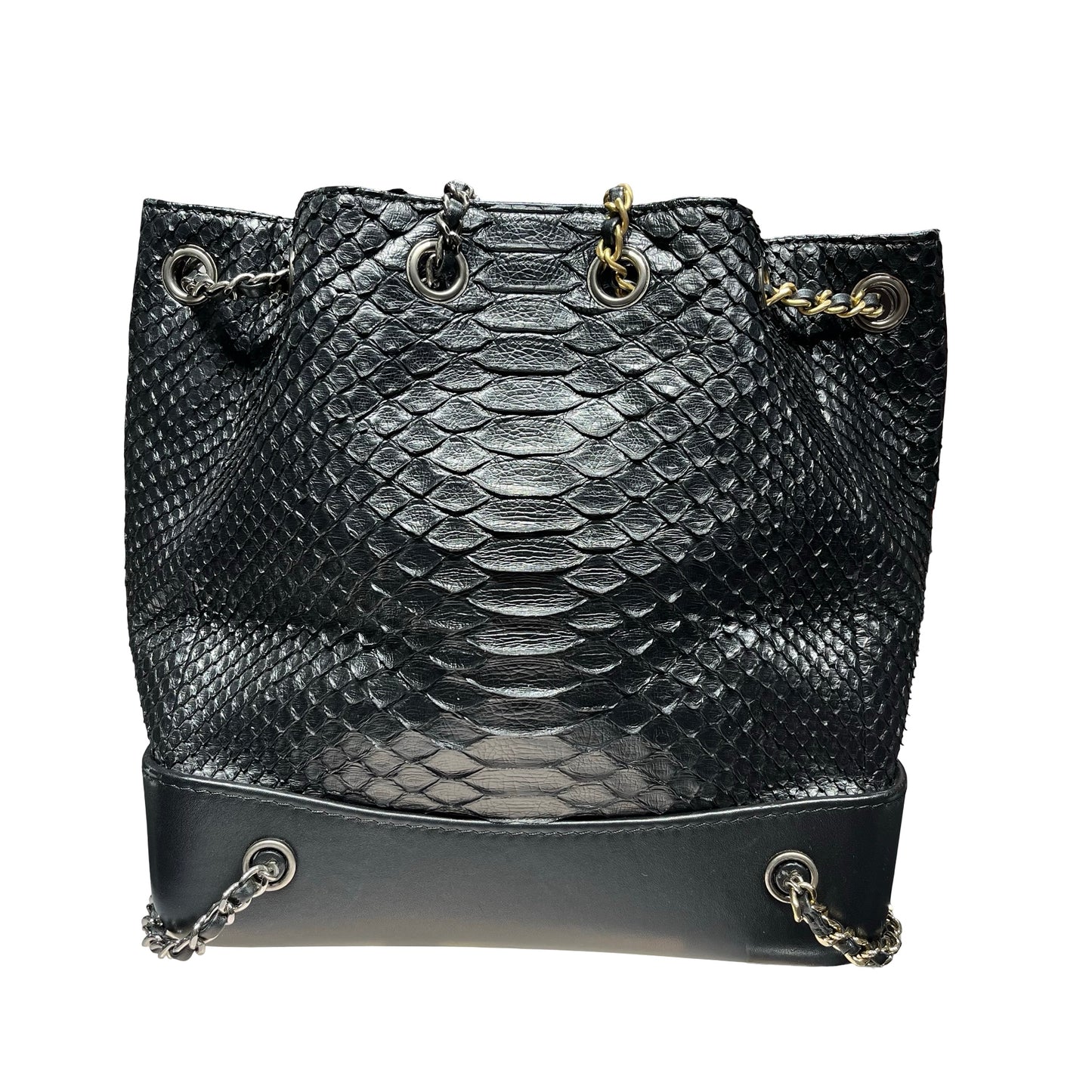 Used CHANEL Snake Skin Gabrielle Backpack Black