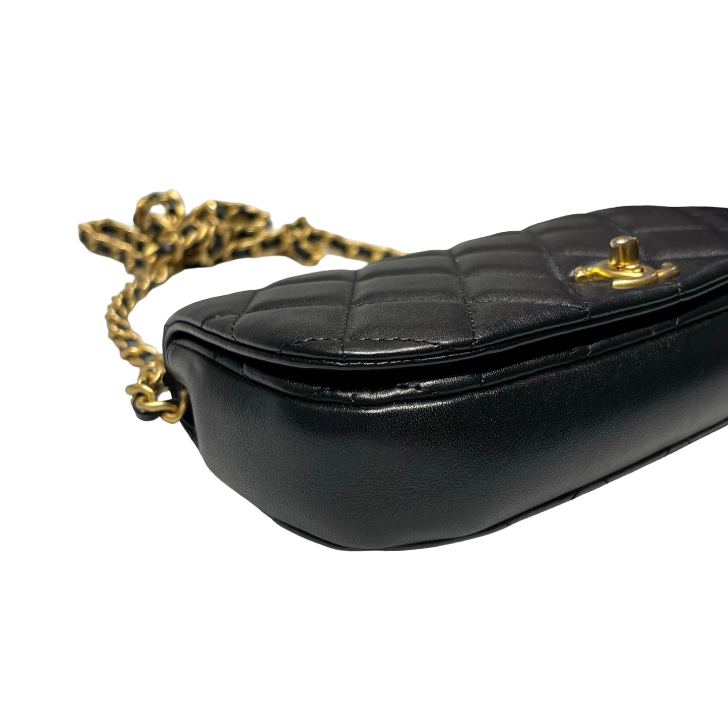Used CHANEL Lambskin Leather Cross Body Bag Black GHW