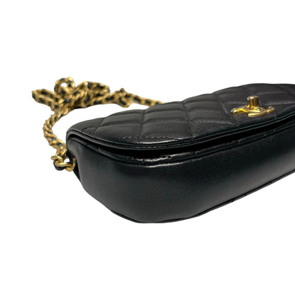 Used CHANEL Lambskin Leather Cross Body Bag Black GHW
