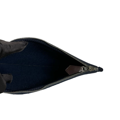 Used HERMES Toile Hunter Herbag Zip Handbag Navy Blue Brown