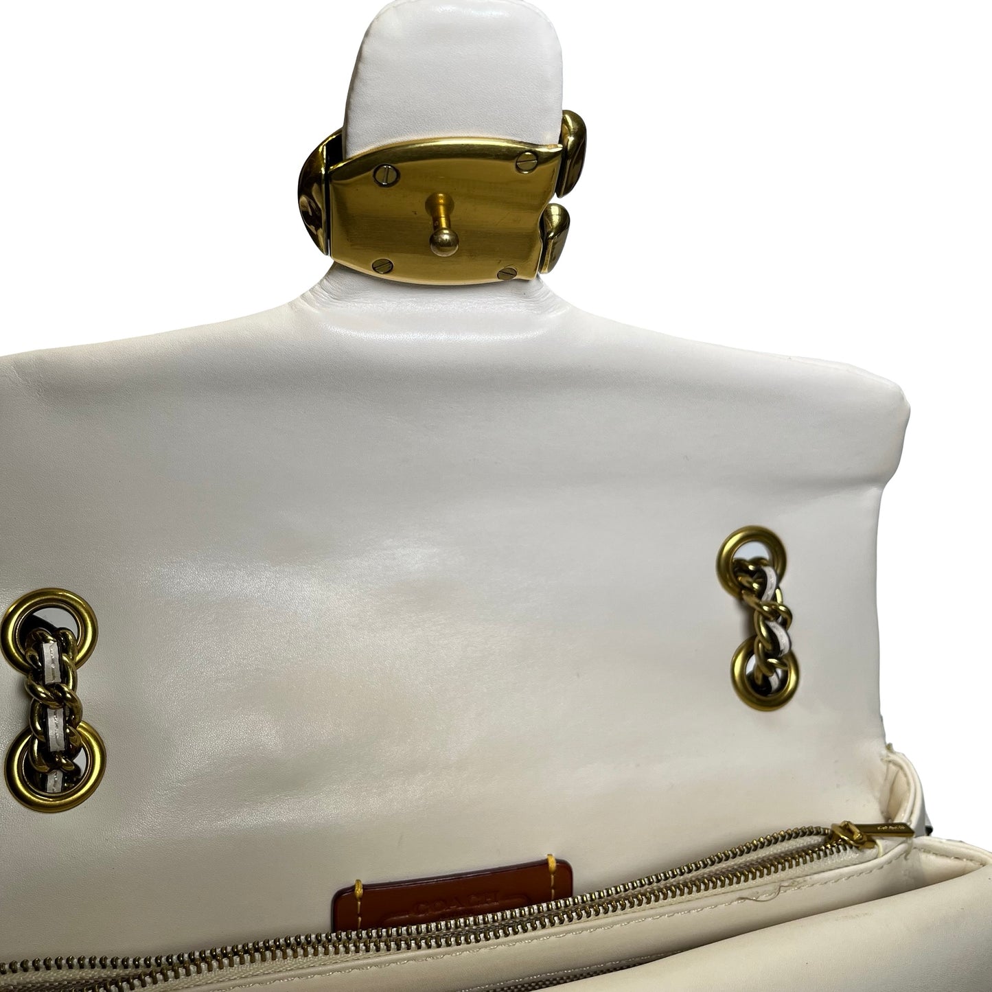 Used COACH Quilted Leather Quilted Tabby Chain Shoulder Bag White GHW