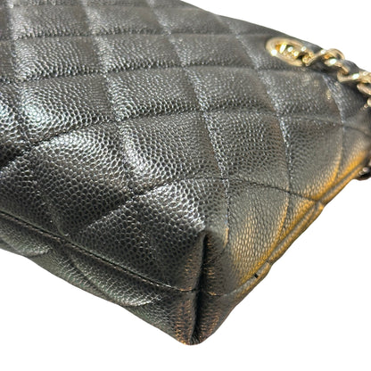 Used CHANEL Caviar Leather Mini Clutch with Chain Cross Body Bag Black GHW