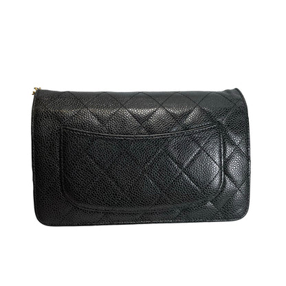Used CHANEL Caviar Quilted Wallet on chain Wallet on chain Black Gold