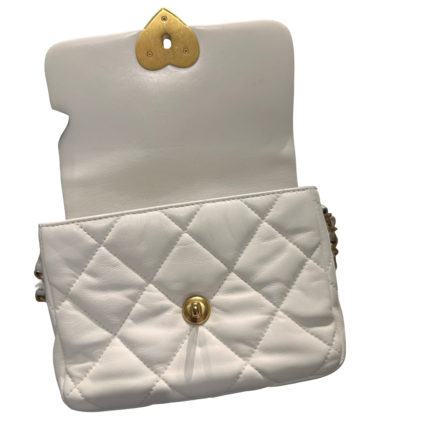 Used CHANEL 23S HEART CLASSIC FLAP Cross Body Bag White GHW