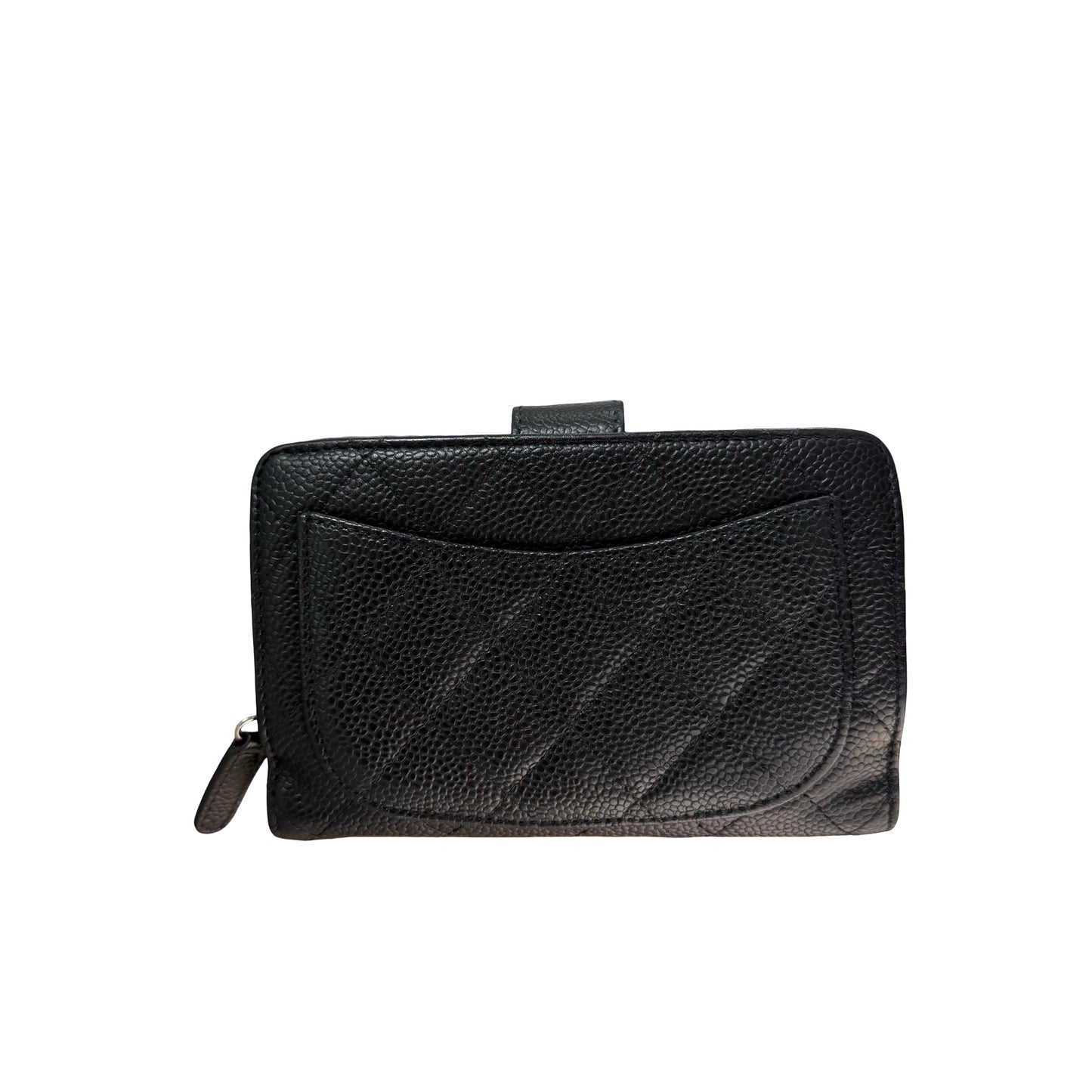 Used CHANEL Calfskin Leather Wallet Black PHW