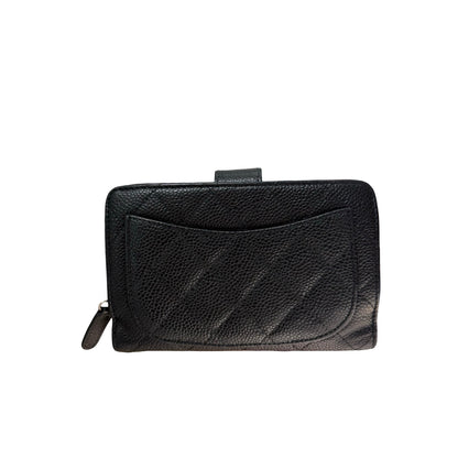 Used CHANEL Calfskin Leather Wallet Black PHW