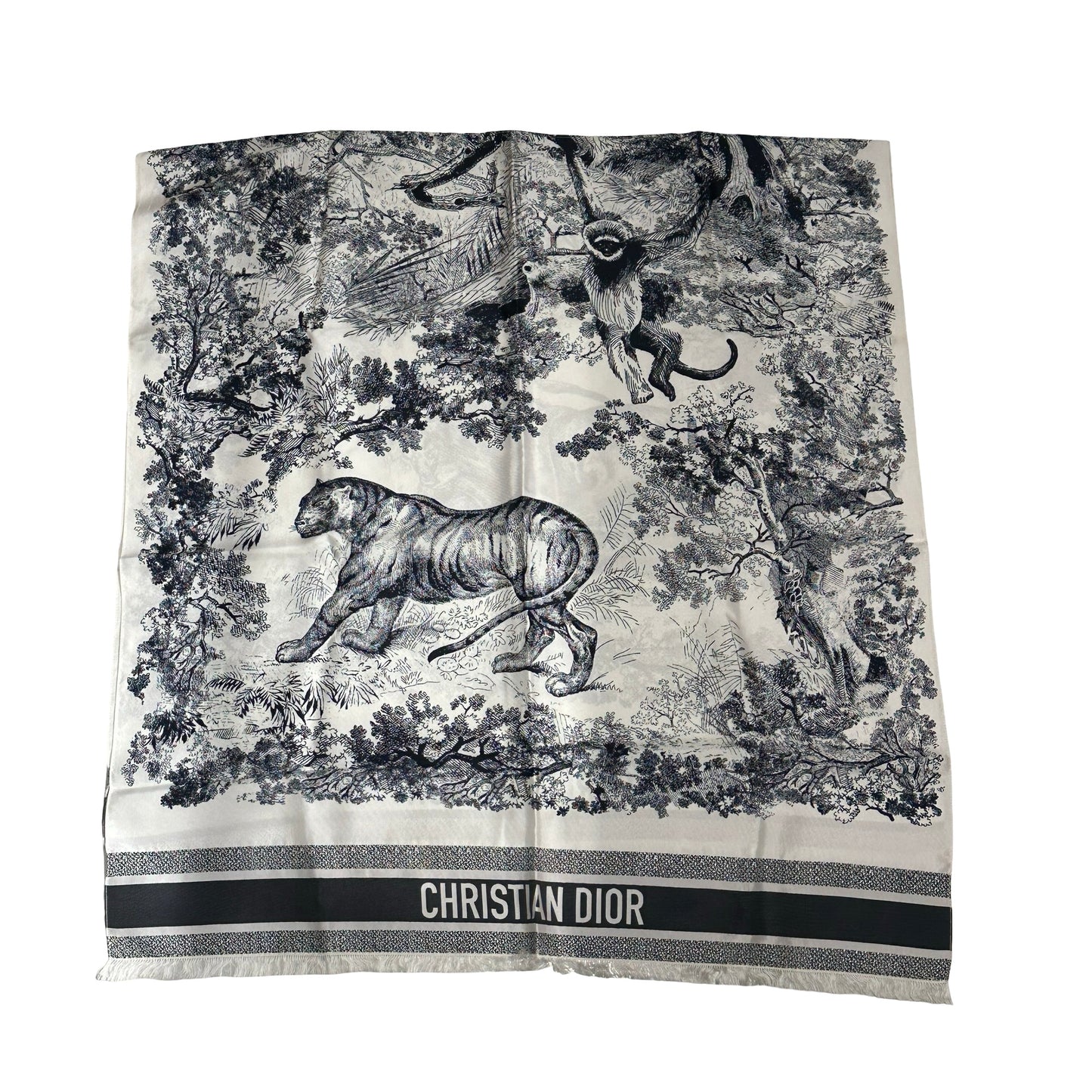 Used DIOR Toile de Jouy Toile de Jouy Scarf White Blue