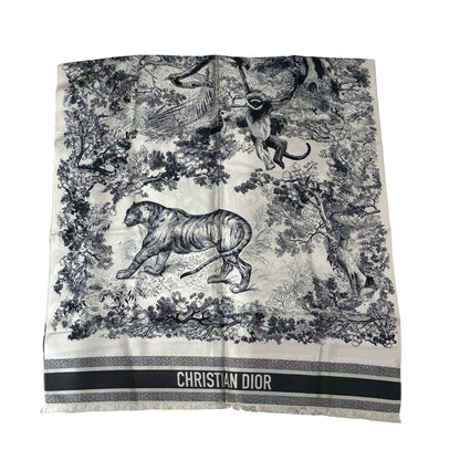 Used DIOR Toile de Jouy Toile de Jouy Scarf White Blue