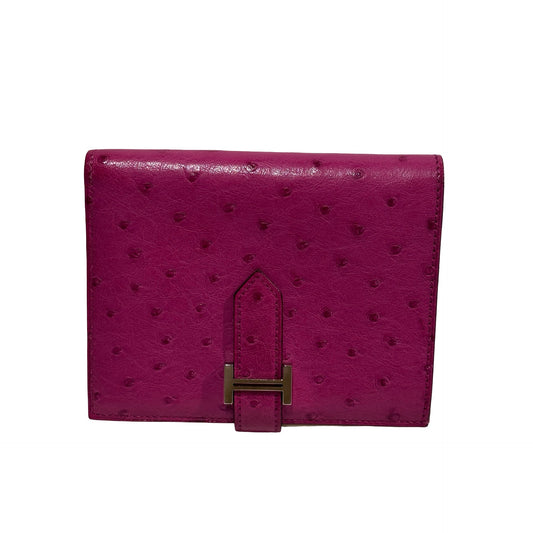 Used HERMES Ostrich Bearn Wallet Purple