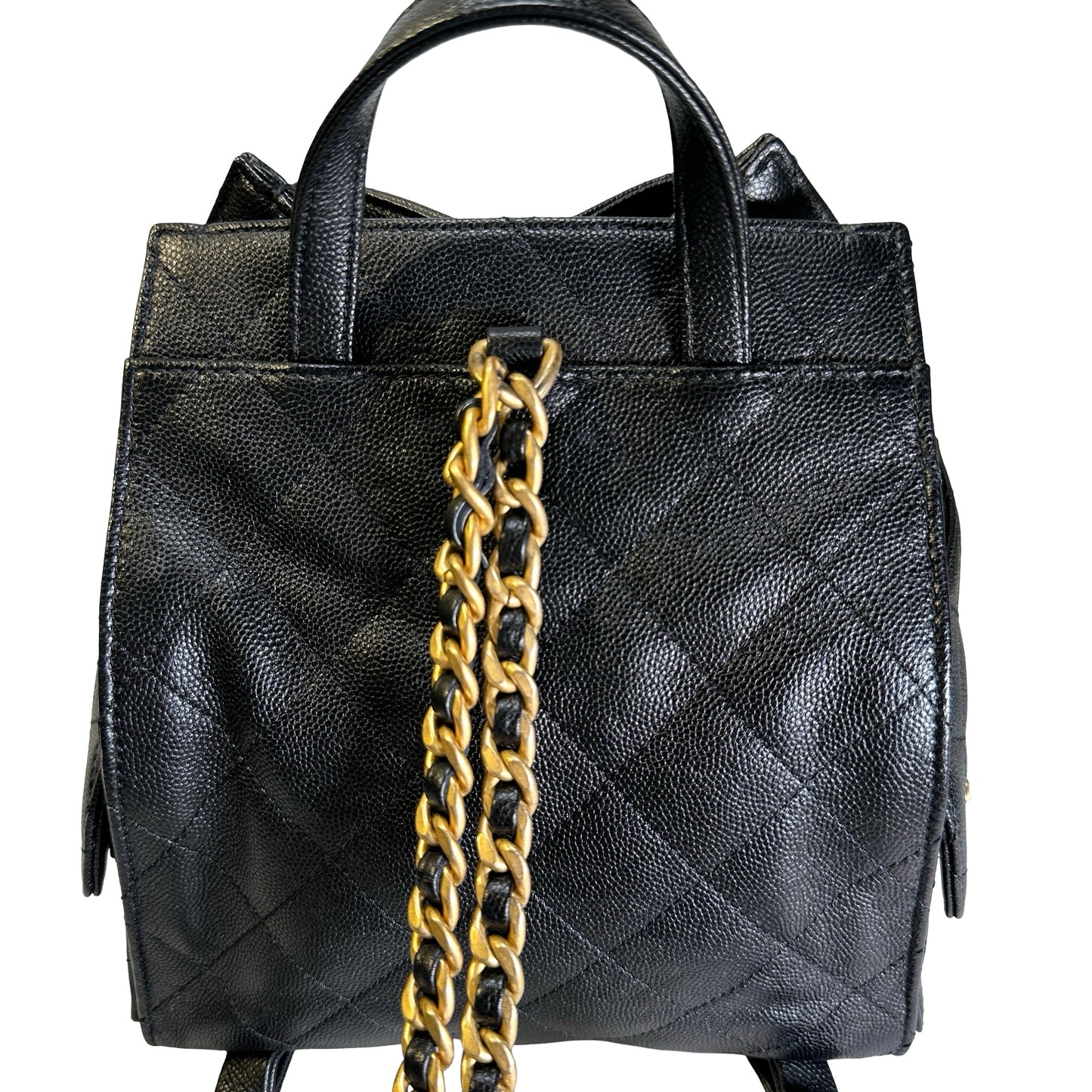 Used CHANEL Caviar Quilted 25 Backpack Backpack Black Gold