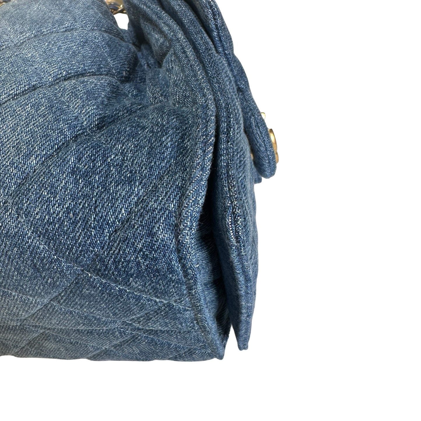 Used CHANEL Denim Quilted Kelly Shoulder Bag Blue GHW