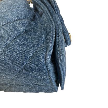Used CHANEL Denim Quilted Kelly Shoulder Bag Blue GHW