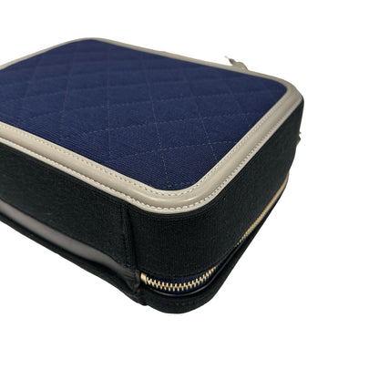 Used Chanel Canvas Calfskin Leather Vanity Case Vanity case Black Gray GHW